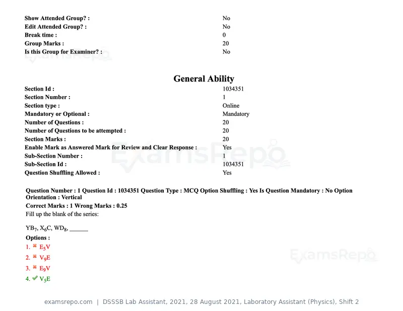 DSSSB Lab Assistant 2021 question paper, 28 August 2021, Laboratory Assistant (Physics), Shift 2, page 2 of 158