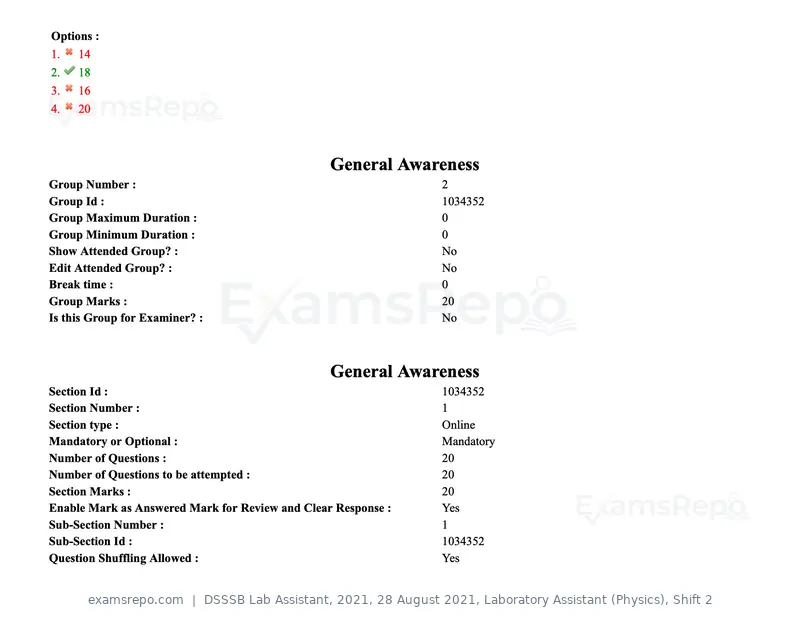DSSSB Lab Assistant 2021 question paper, 28 August 2021, Laboratory Assistant (Physics), Shift 2, page 26 of 158