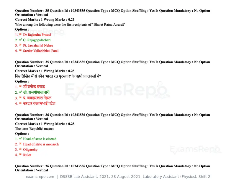 DSSSB Lab Assistant 2021 question paper, 28 August 2021, Laboratory Assistant (Physics), Shift 2, page 36 of 158