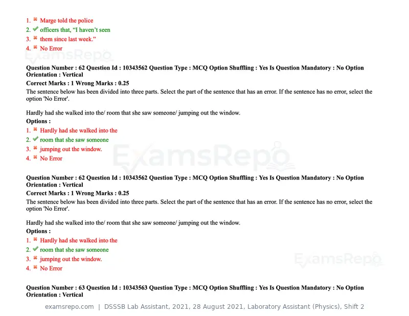 DSSSB Lab Assistant 2021 question paper, 28 August 2021, Laboratory Assistant (Physics), Shift 2, page 59 of 158