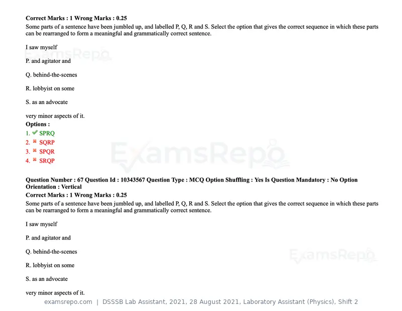 DSSSB Lab Assistant 2021 question paper, 28 August 2021, Laboratory Assistant (Physics), Shift 2, page 63 of 158