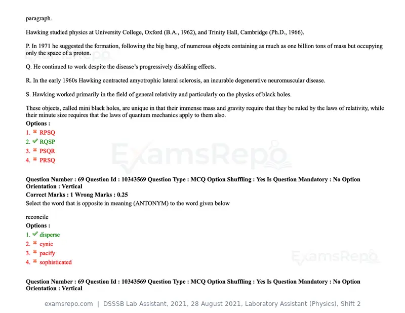 DSSSB Lab Assistant 2021 question paper, 28 August 2021, Laboratory Assistant (Physics), Shift 2, page 65 of 158