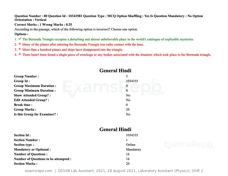 DSSSB Lab Assistant 2021 question paper, 28 August 2021, Laboratory Assistant (Physics), Shift 2, page 74 of 158