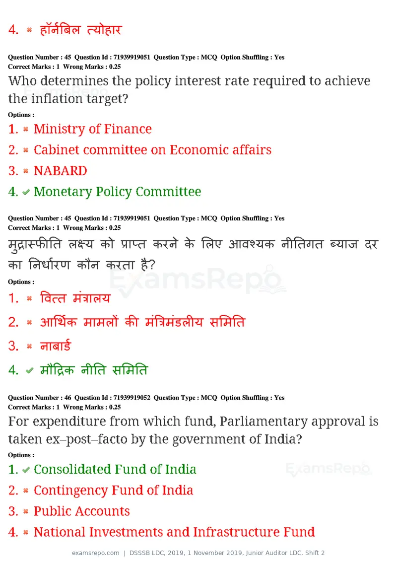 DSSSB LDC 2019 question paper, 1 November 2019, Junior Auditor LDC, Shift 2, page 46 of 175