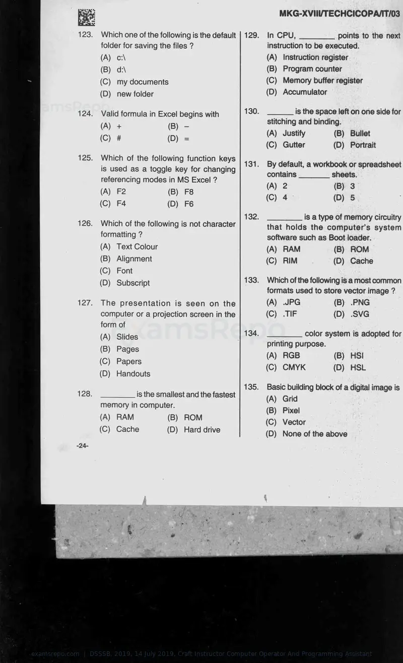 DSSSB 2019 question paper, 14 July 2019, Craft Instructor Computer Operator And Programming Assistant, page 24 of 40