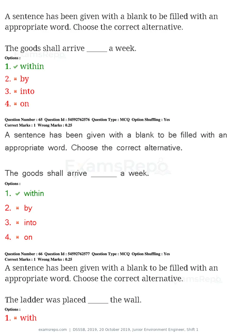 DSSSB 2019 question paper, 20 October 2019, Junior Environment Engineer, Shift 1, page 61 of 163