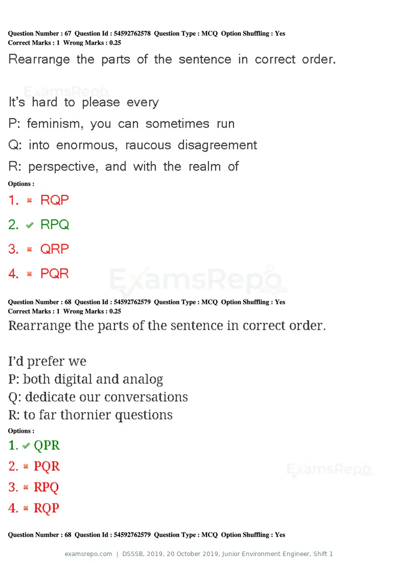 DSSSB 2019 question paper, 20 October 2019, Junior Environment Engineer, Shift 1, page 63 of 163