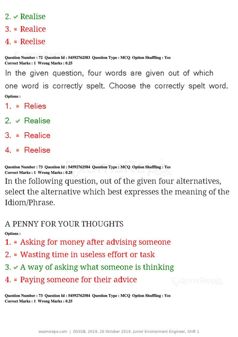 DSSSB 2019 question paper, 20 October 2019, Junior Environment Engineer, Shift 1, page 67 of 163