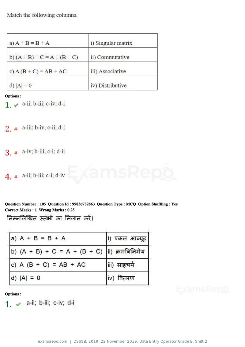 DSSSB 2019 question paper, 22 November 2019, Data Entry Operator Grade B, Shift 2, page 100 of 204