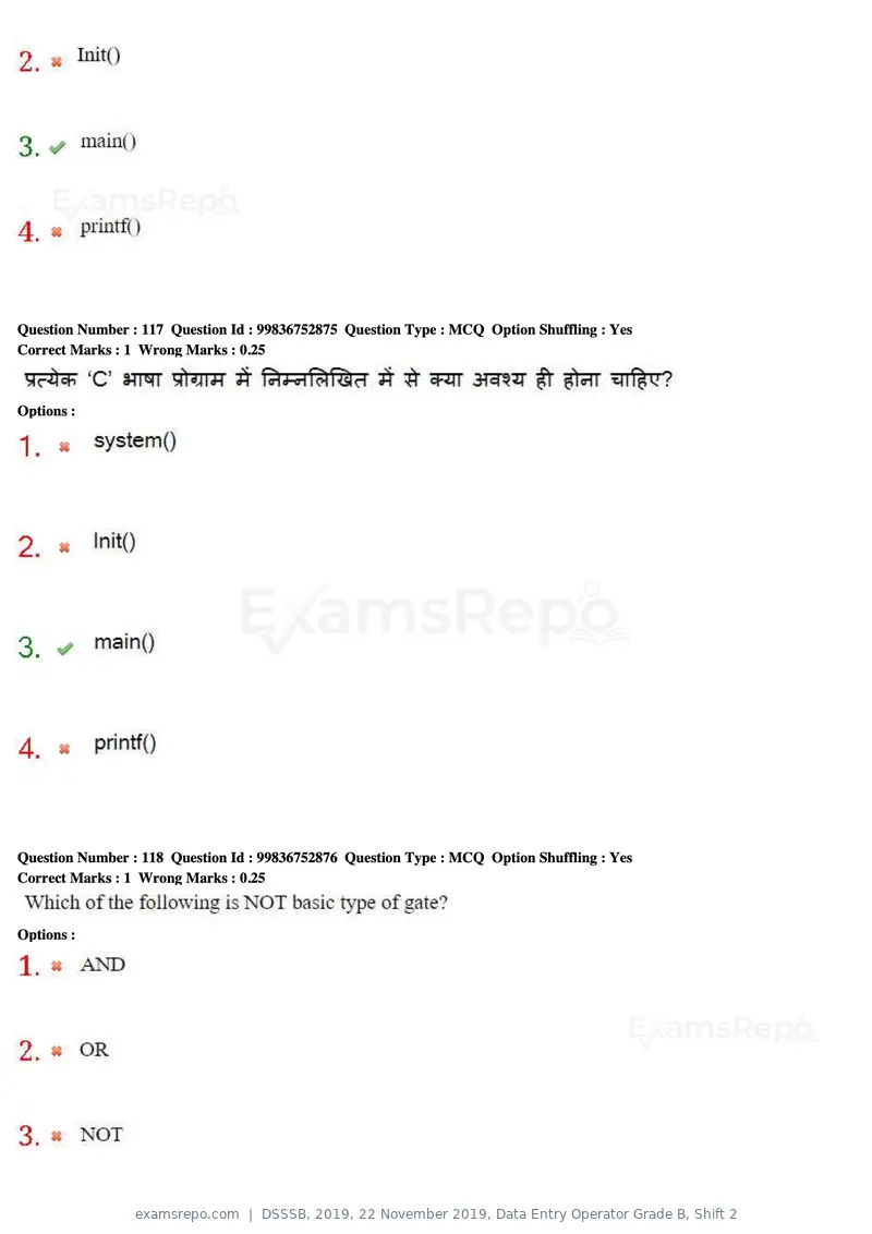 DSSSB 2019 question paper, 22 November 2019, Data Entry Operator Grade B, Shift 2, page 114 of 204