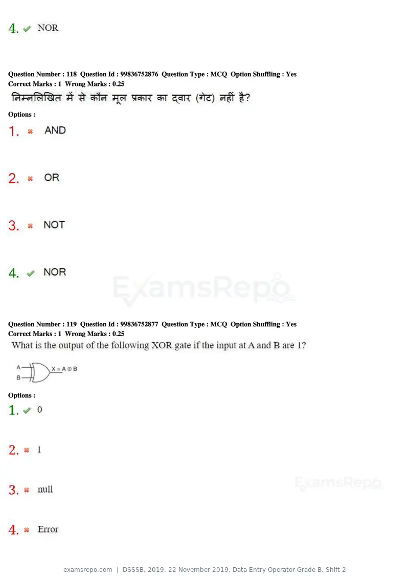 DSSSB 2019 question paper, 22 November 2019, Data Entry Operator Grade B, Shift 2, page 115 of 204