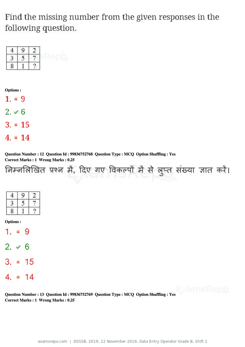 DSSSB 2019 question paper, 22 November 2019, Data Entry Operator Grade B, Shift 2, page 13 of 204
