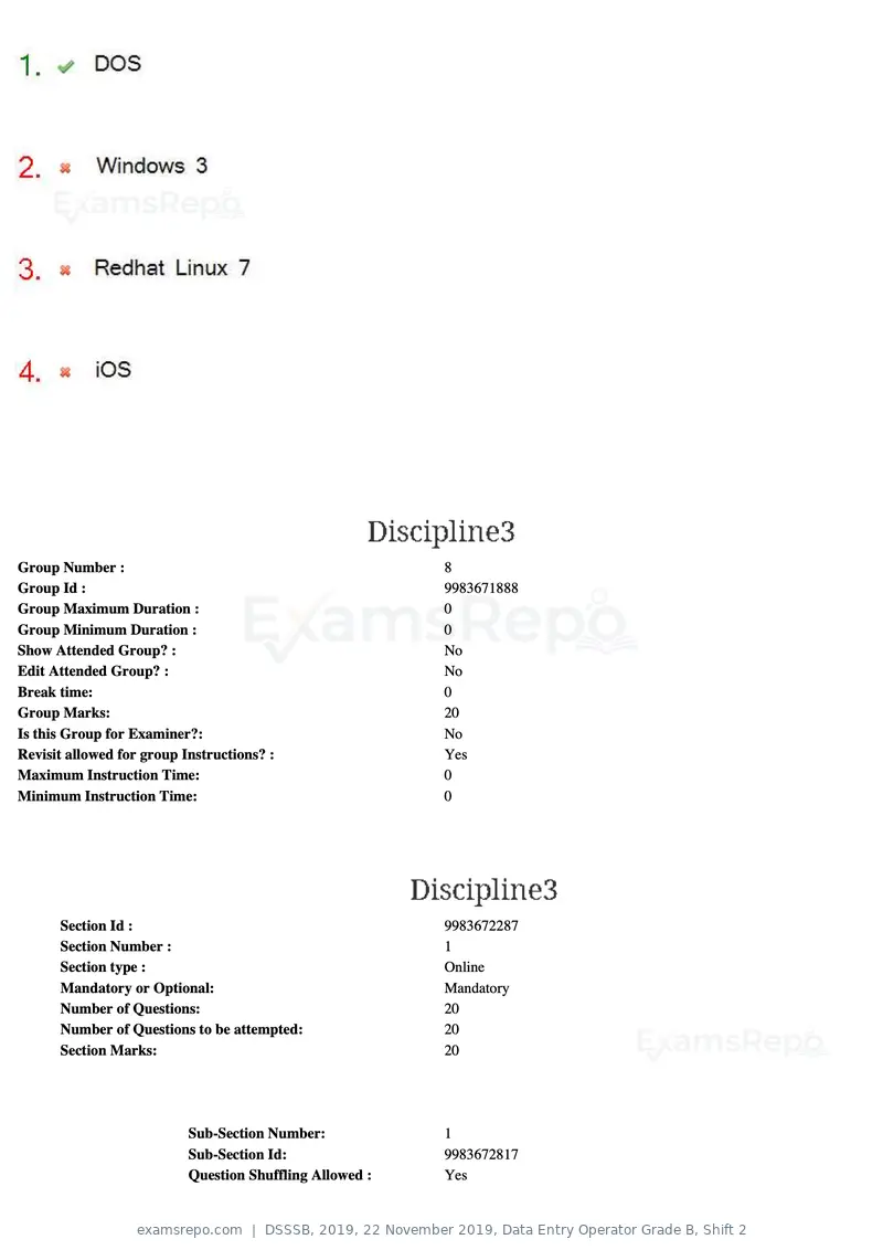 DSSSB 2019 question paper, 22 November 2019, Data Entry Operator Grade B, Shift 2, page 138 of 204