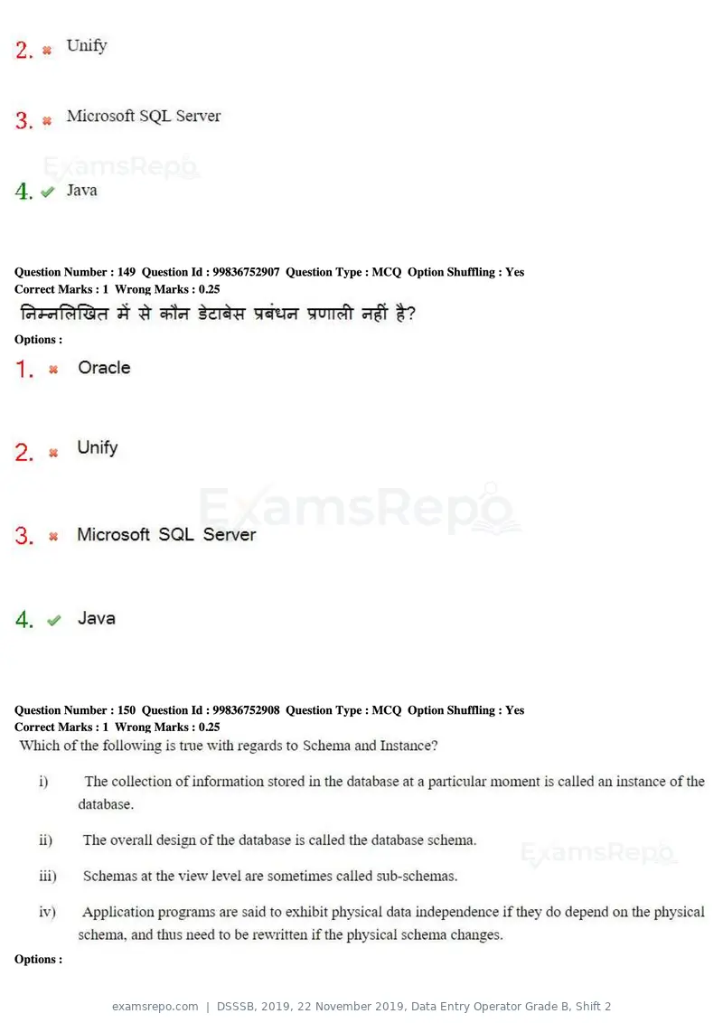 DSSSB 2019 question paper, 22 November 2019, Data Entry Operator Grade B, Shift 2, page 147 of 204