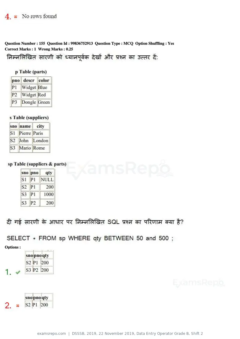 DSSSB 2019 question paper, 22 November 2019, Data Entry Operator Grade B, Shift 2, page 155 of 204