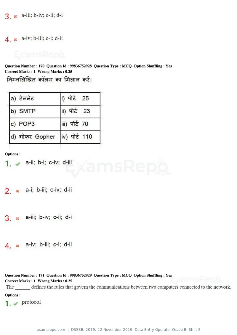 DSSSB 2019 question paper, 22 November 2019, Data Entry Operator Grade B, Shift 2, page 173 of 204