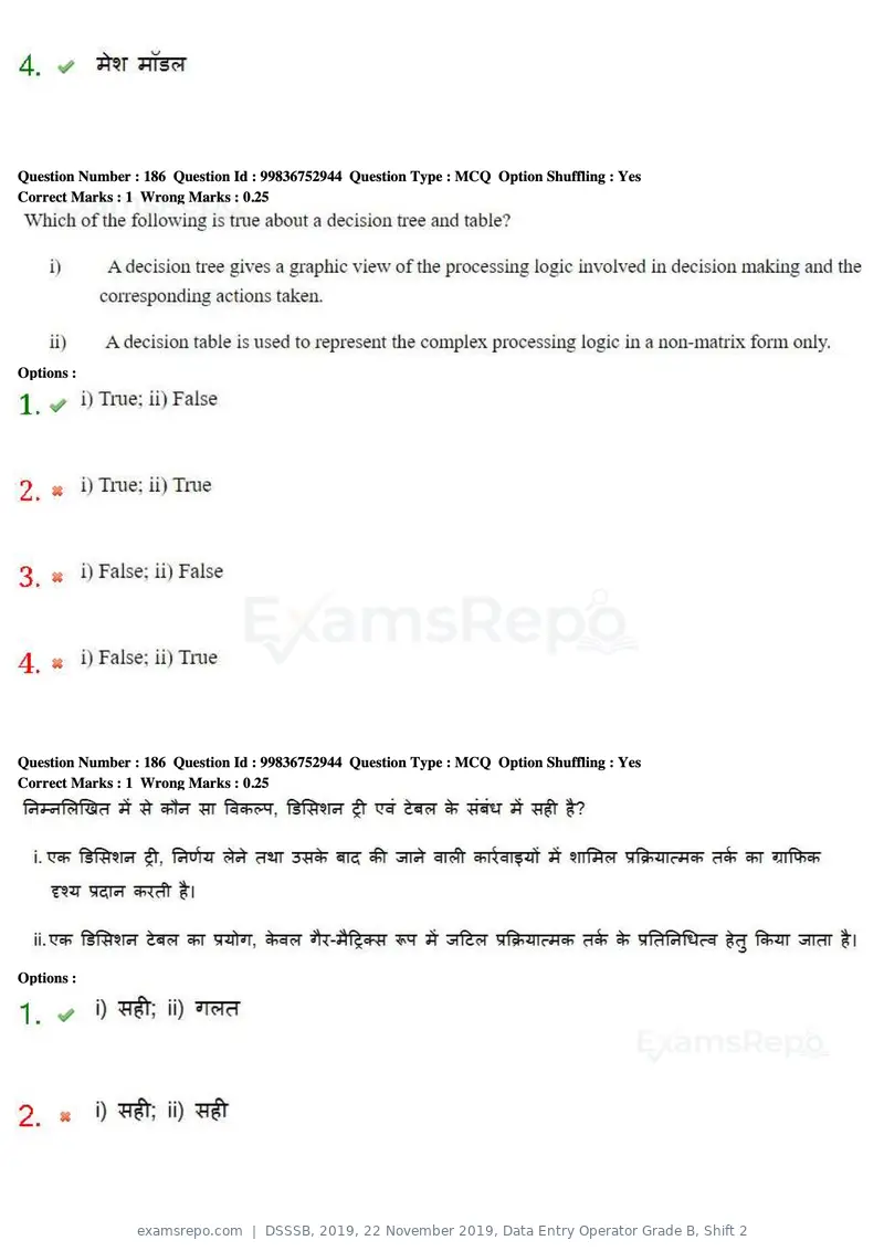 DSSSB 2019 question paper, 22 November 2019, Data Entry Operator Grade B, Shift 2, page 189 of 204