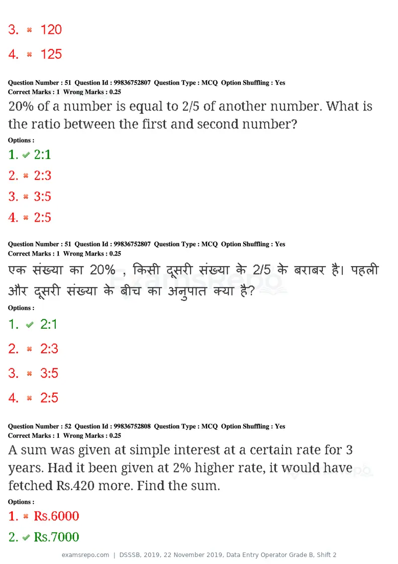 DSSSB 2019 question paper, 22 November 2019, Data Entry Operator Grade B, Shift 2, page 46 of 204