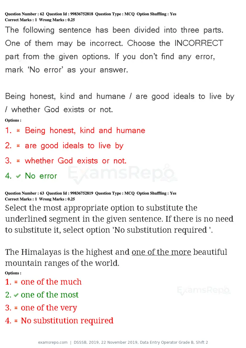 DSSSB 2019 question paper, 22 November 2019, Data Entry Operator Grade B, Shift 2, page 59 of 204