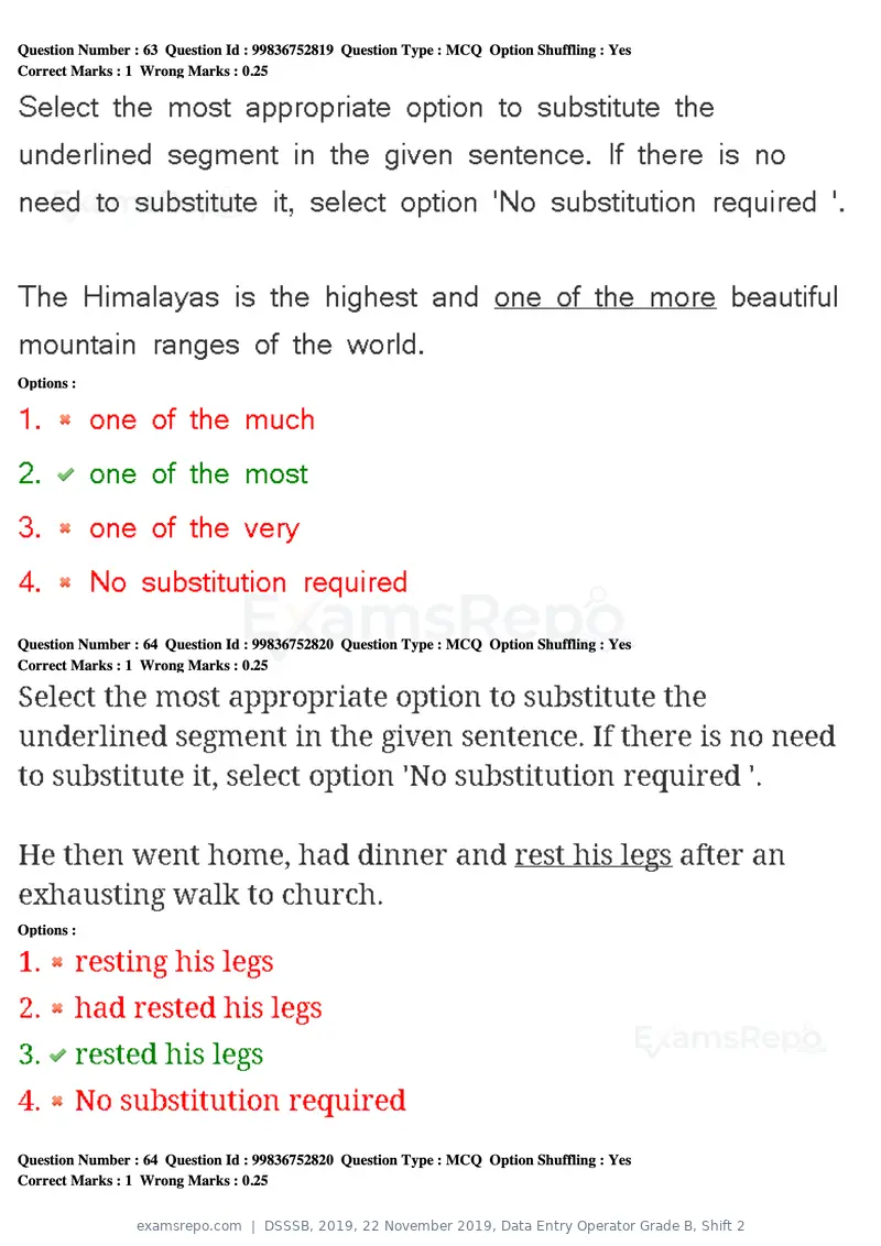 DSSSB 2019 question paper, 22 November 2019, Data Entry Operator Grade B, Shift 2, page 60 of 204