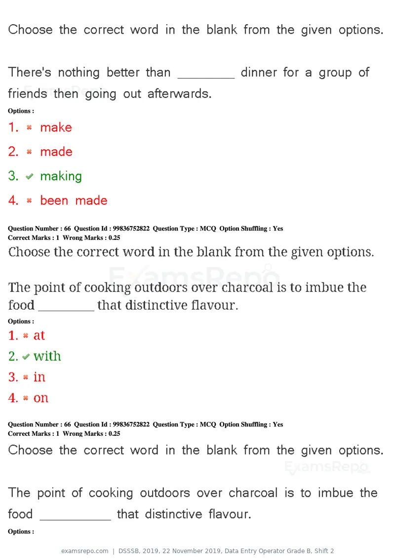 DSSSB 2019 question paper, 22 November 2019, Data Entry Operator Grade B, Shift 2, page 62 of 204