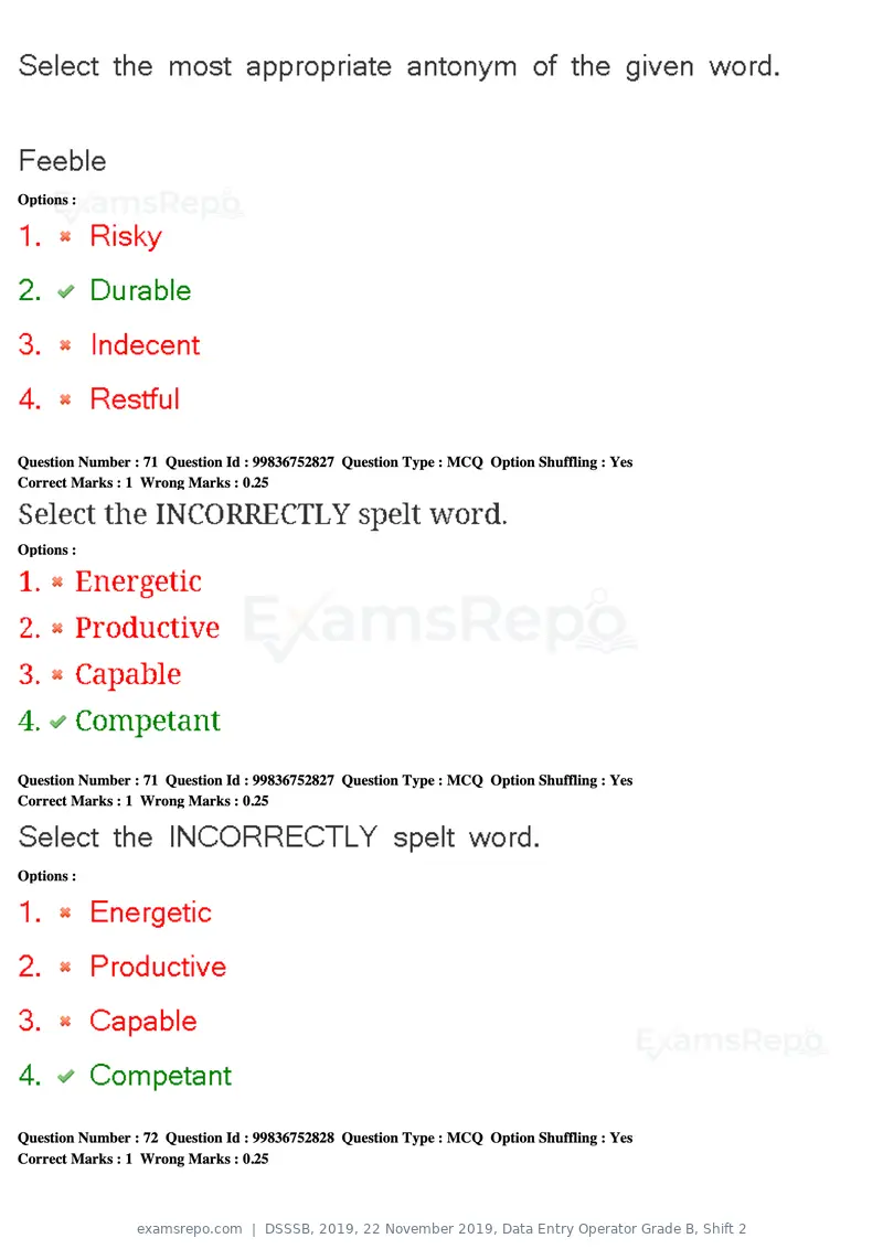 DSSSB 2019 question paper, 22 November 2019, Data Entry Operator Grade B, Shift 2, page 67 of 204