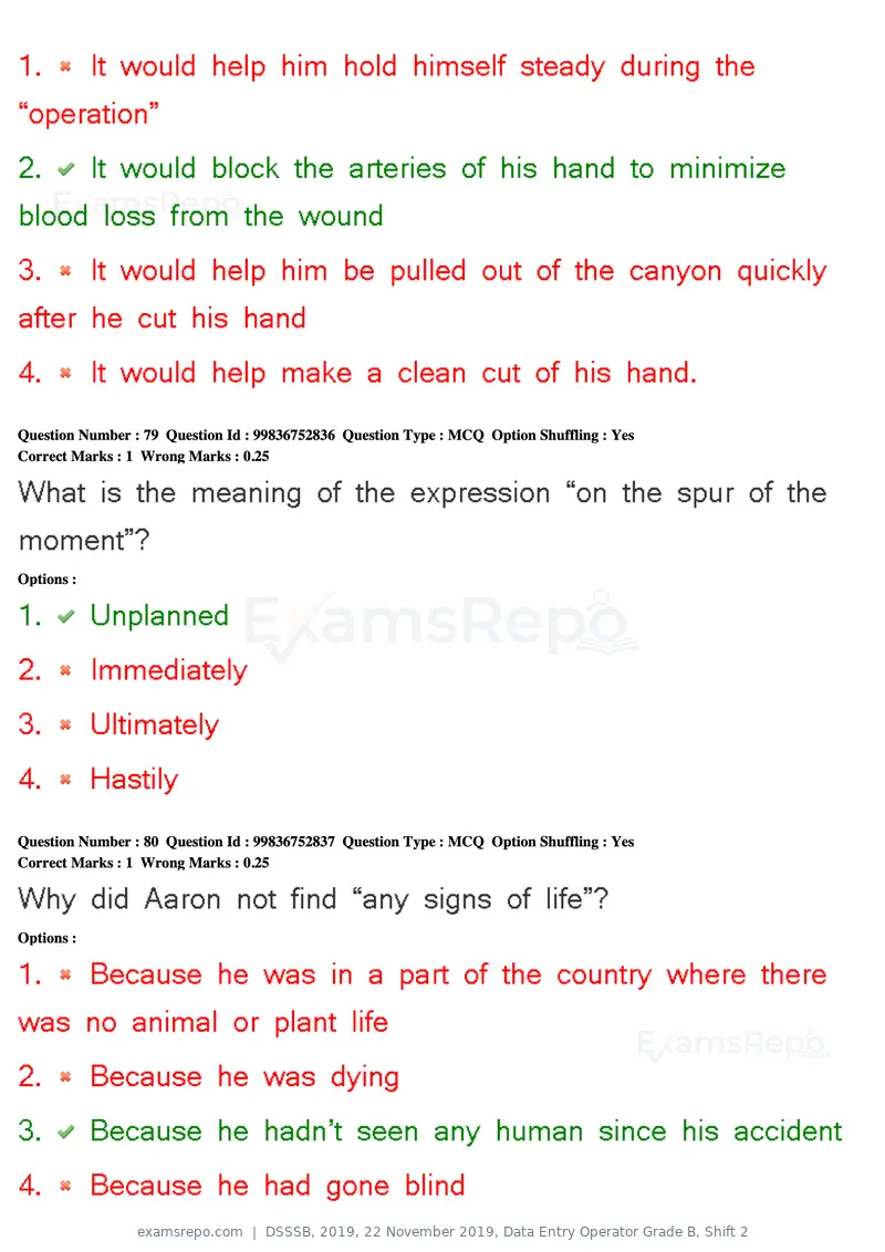 DSSSB 2019 question paper, 22 November 2019, Data Entry Operator Grade B, Shift 2, page 77 of 204