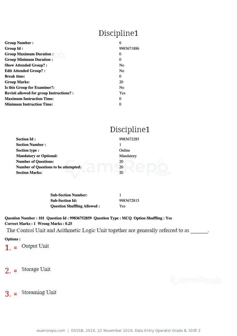 DSSSB 2019 question paper, 22 November 2019, Data Entry Operator Grade B, Shift 2, page 94 of 204