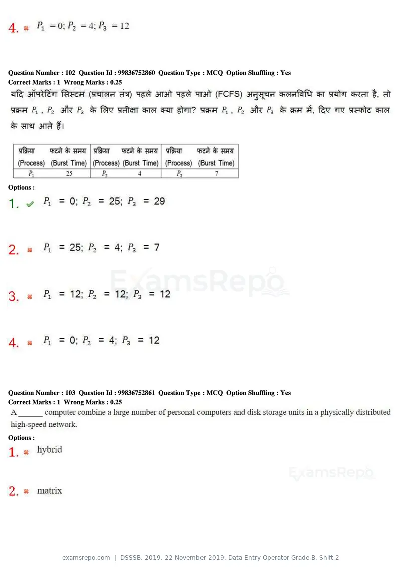 DSSSB 2019 question paper, 22 November 2019, Data Entry Operator Grade B, Shift 2, page 96 of 204