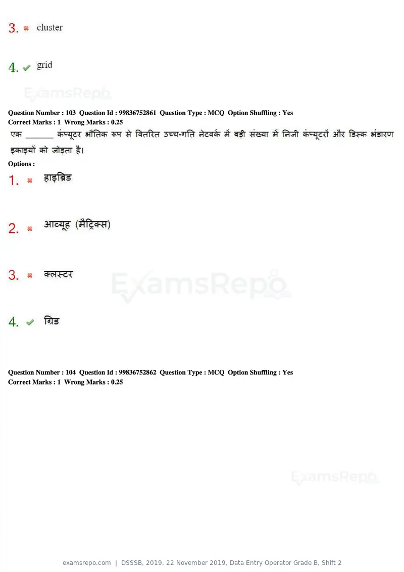 DSSSB 2019 question paper, 22 November 2019, Data Entry Operator Grade B, Shift 2, page 97 of 204