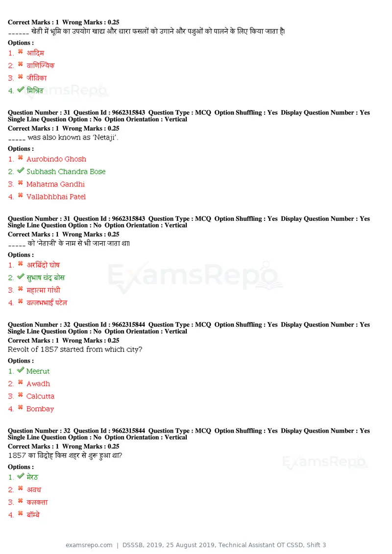 DSSSB 2019 question paper, 25 August 2019, Technical Assistant OT CSSD, Shift 3, page 20 of 125