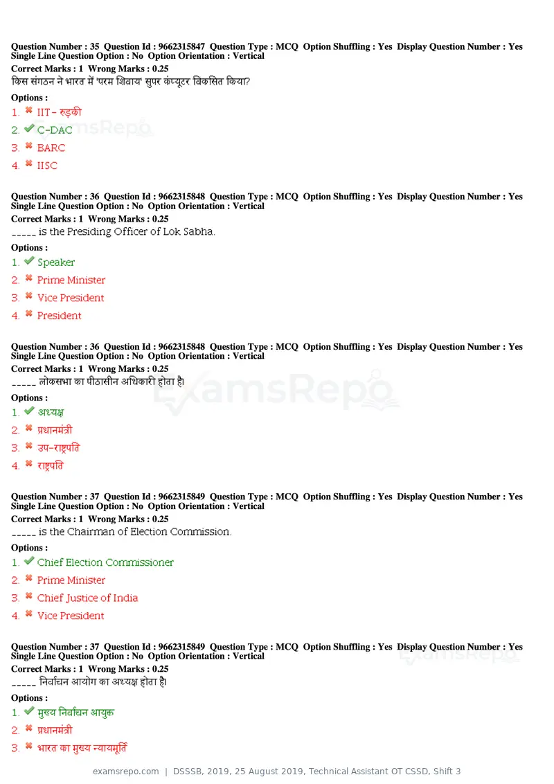DSSSB 2019 question paper, 25 August 2019, Technical Assistant OT CSSD, Shift 3, page 22 of 125