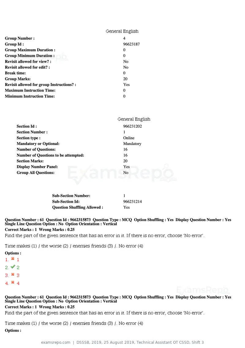 DSSSB 2019 question paper, 25 August 2019, Technical Assistant OT CSSD, Shift 3, page 35 of 125