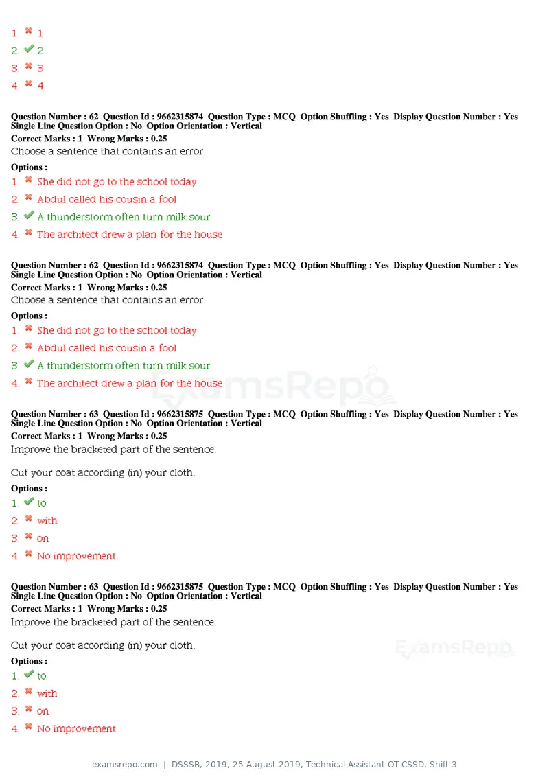 DSSSB 2019 question paper, 25 August 2019, Technical Assistant OT CSSD, Shift 3, page 36 of 125