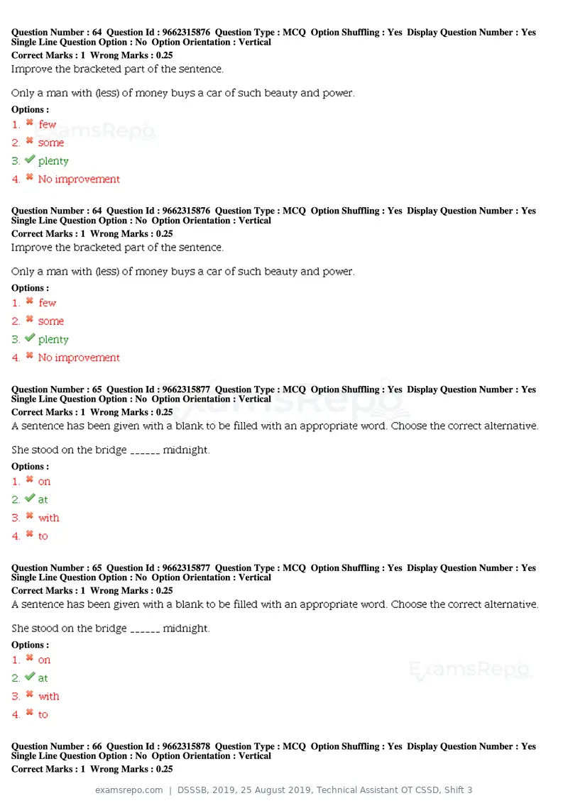 DSSSB 2019 question paper, 25 August 2019, Technical Assistant OT CSSD, Shift 3, page 37 of 125