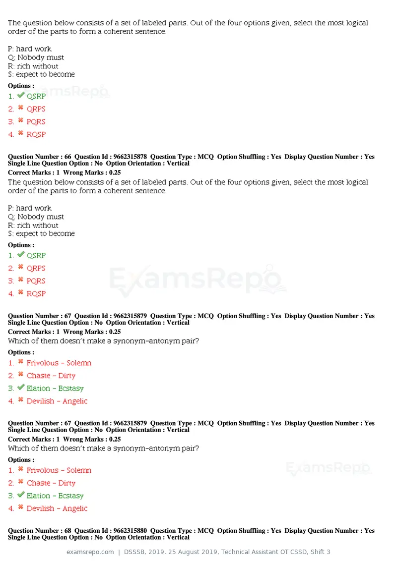 DSSSB 2019 question paper, 25 August 2019, Technical Assistant OT CSSD, Shift 3, page 38 of 125