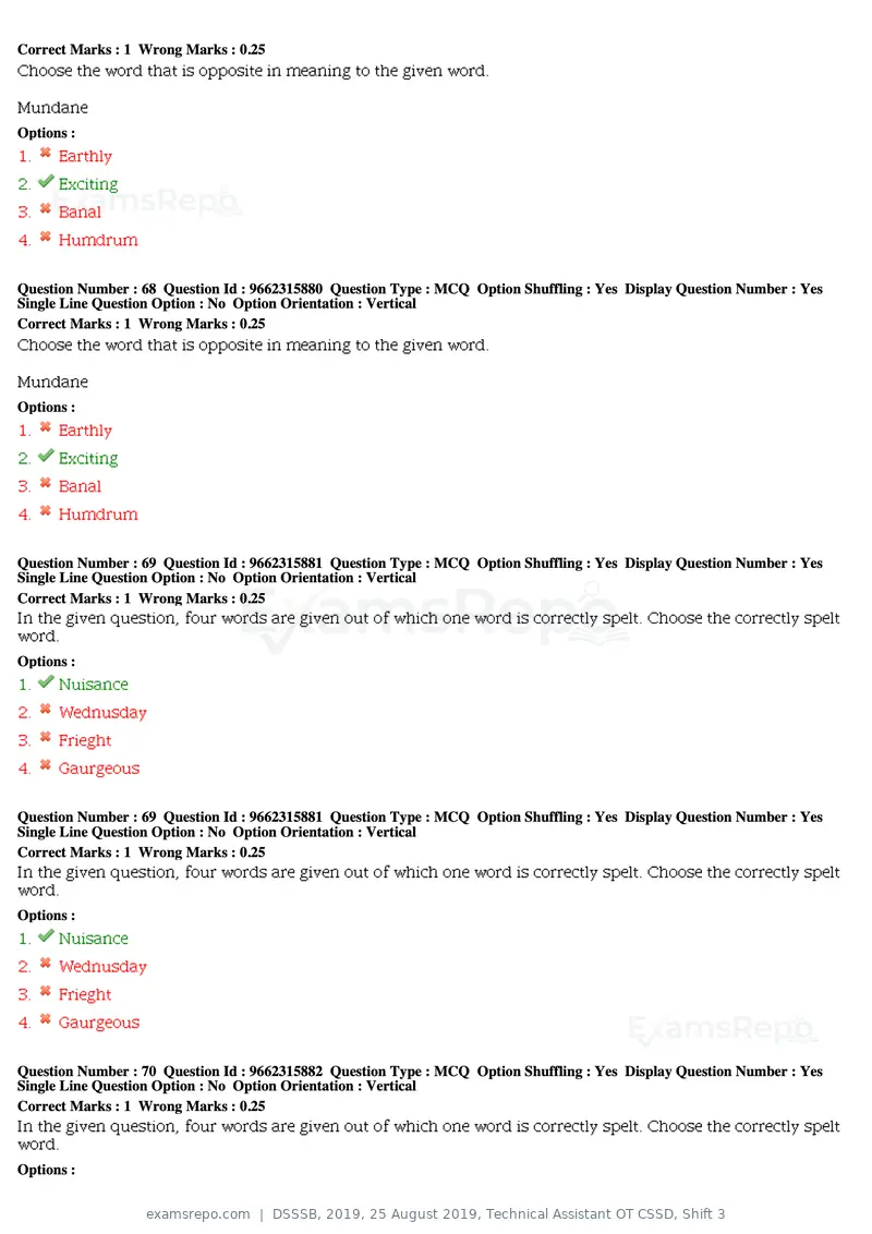 DSSSB 2019 question paper, 25 August 2019, Technical Assistant OT CSSD, Shift 3, page 39 of 125