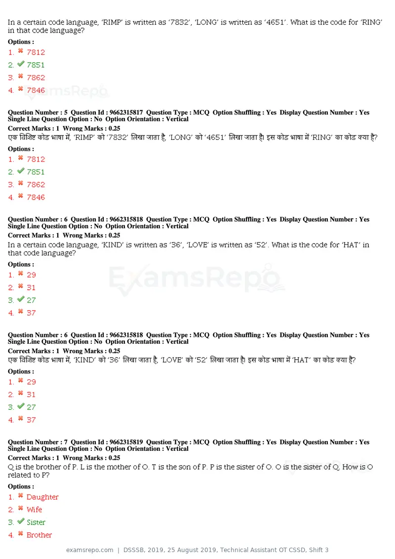 DSSSB 2019 question paper, 25 August 2019, Technical Assistant OT CSSD, Shift 3, page 4 of 125