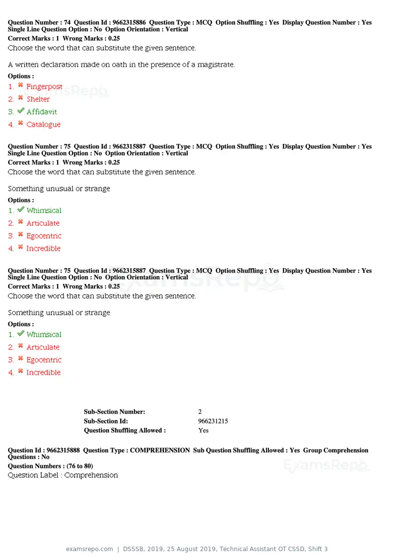 DSSSB 2019 question paper, 25 August 2019, Technical Assistant OT CSSD, Shift 3, page 42 of 125