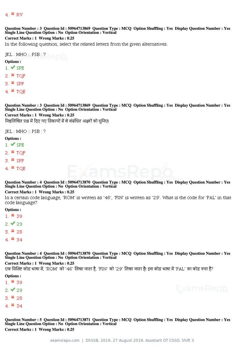 DSSSB 2019 question paper, 27 August 2019, Assistant OT CSSD, Shift 3, page 3 of 128
