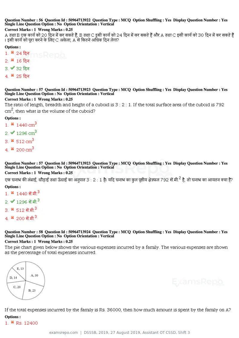 DSSSB 2019 question paper, 27 August 2019, Assistant OT CSSD, Shift 3, page 33 of 128