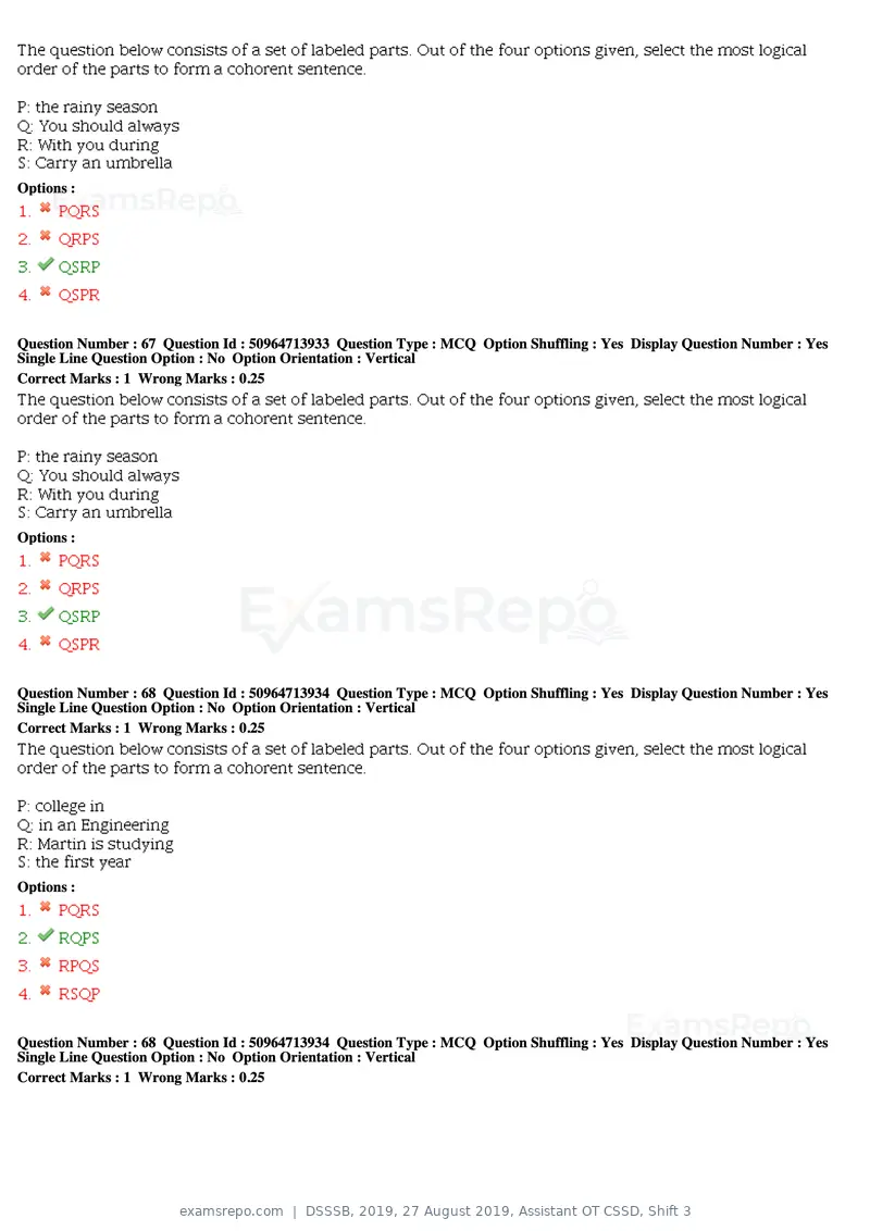 DSSSB 2019 question paper, 27 August 2019, Assistant OT CSSD, Shift 3, page 40 of 128