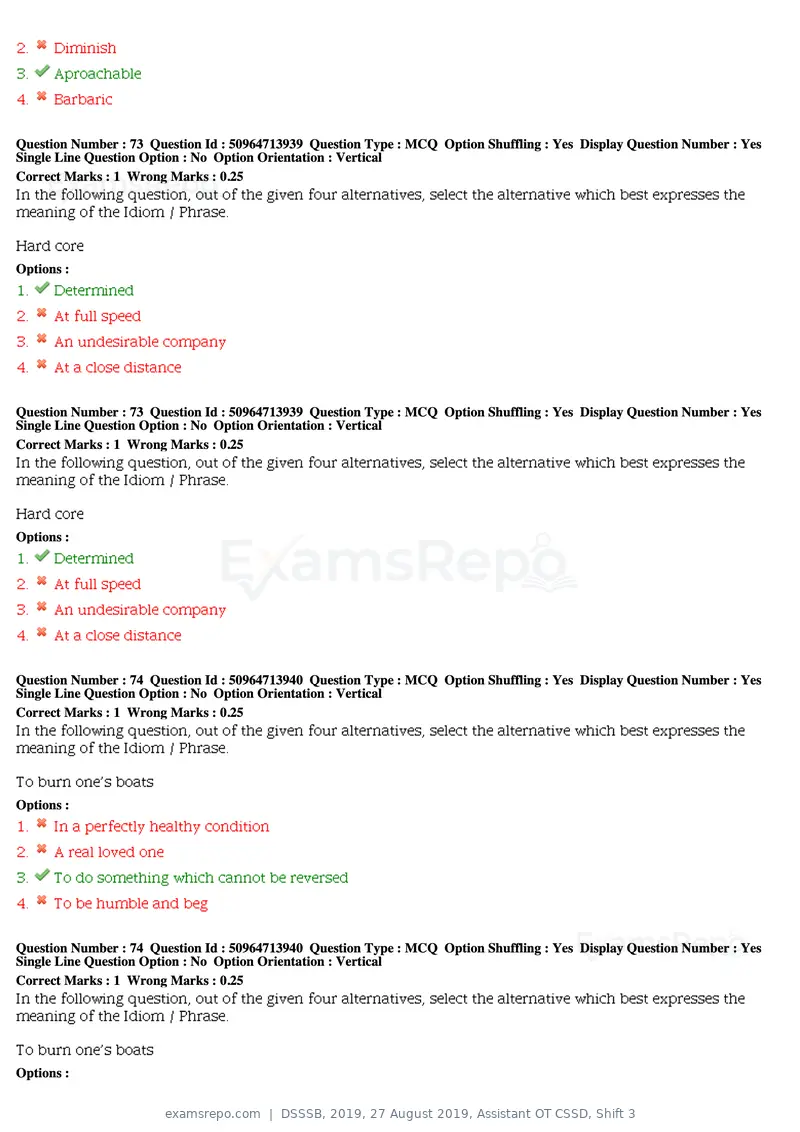 DSSSB 2019 question paper, 27 August 2019, Assistant OT CSSD, Shift 3, page 43 of 128