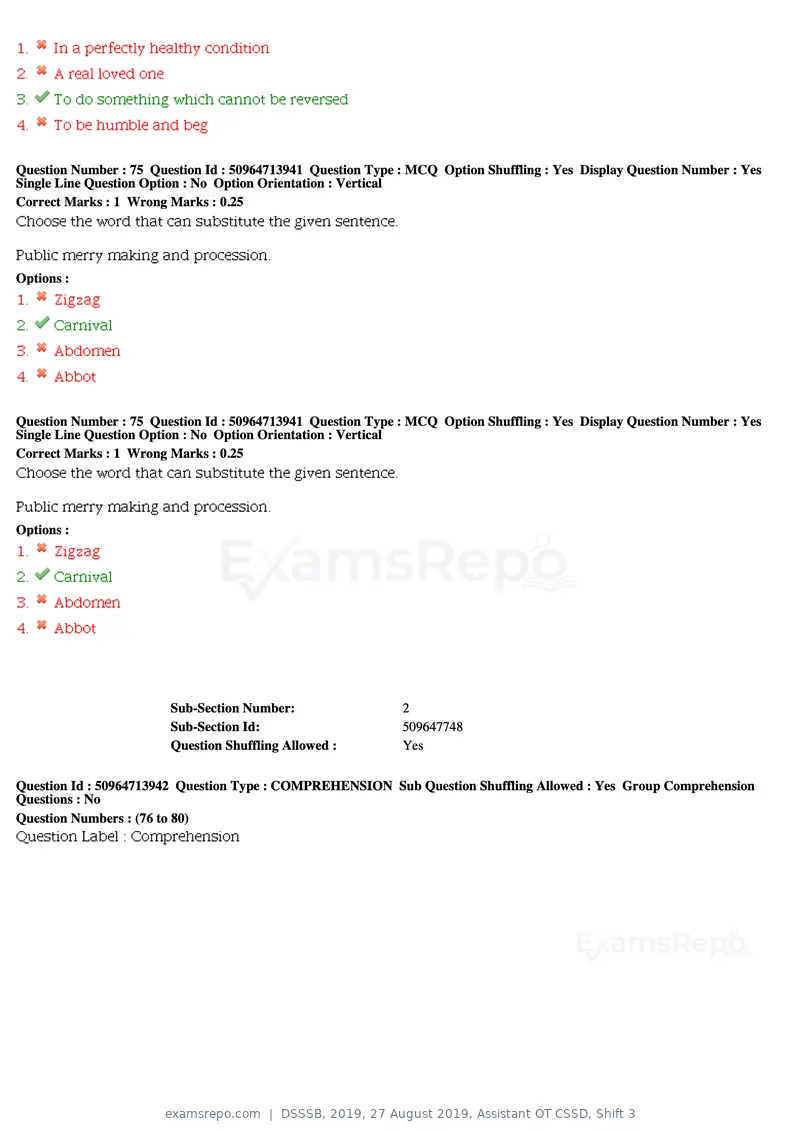 DSSSB 2019 question paper, 27 August 2019, Assistant OT CSSD, Shift 3, page 44 of 128