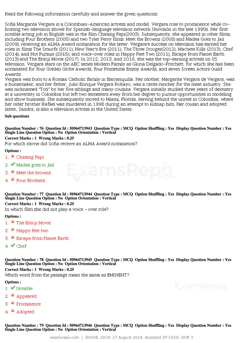 DSSSB 2019 question paper, 27 August 2019, Assistant OT CSSD, Shift 3, page 45 of 128