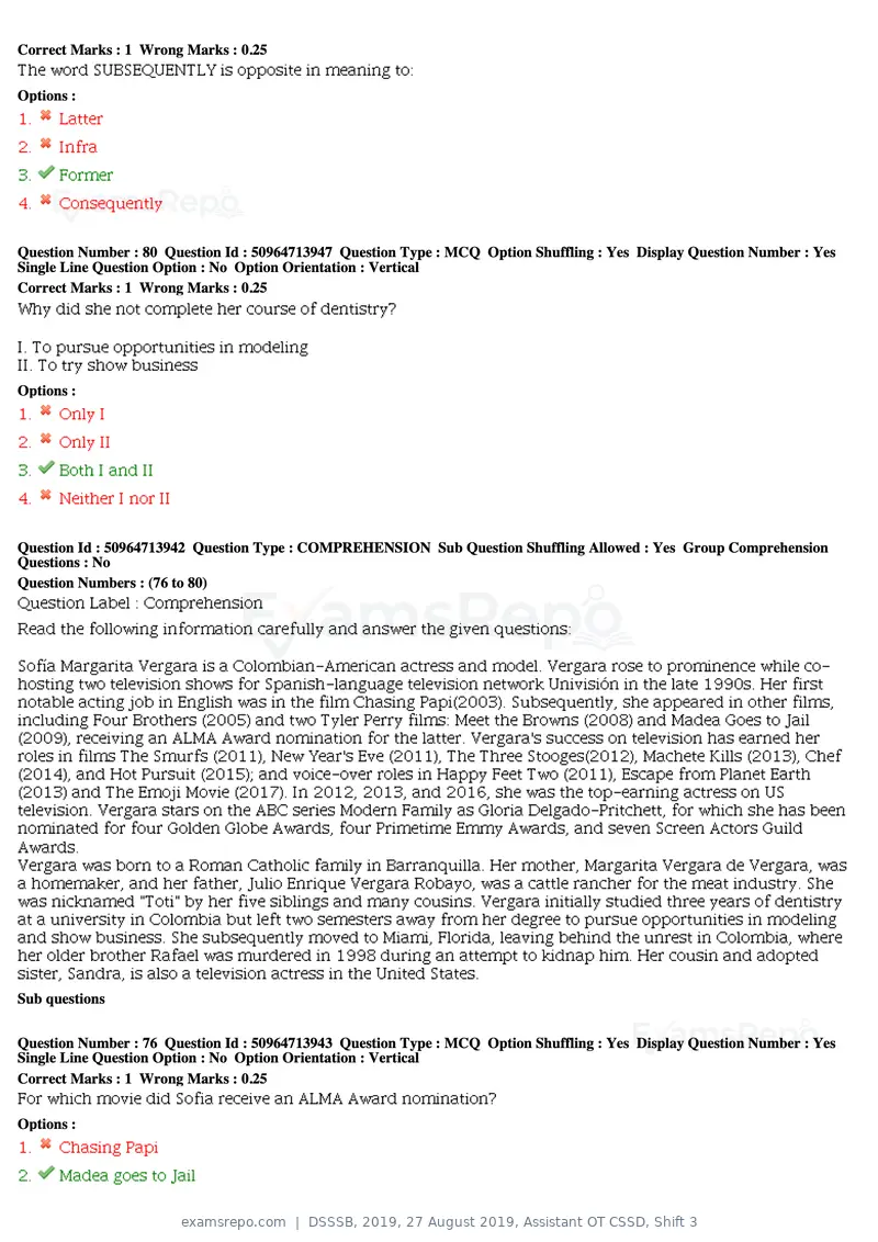 DSSSB 2019 question paper, 27 August 2019, Assistant OT CSSD, Shift 3, page 46 of 128