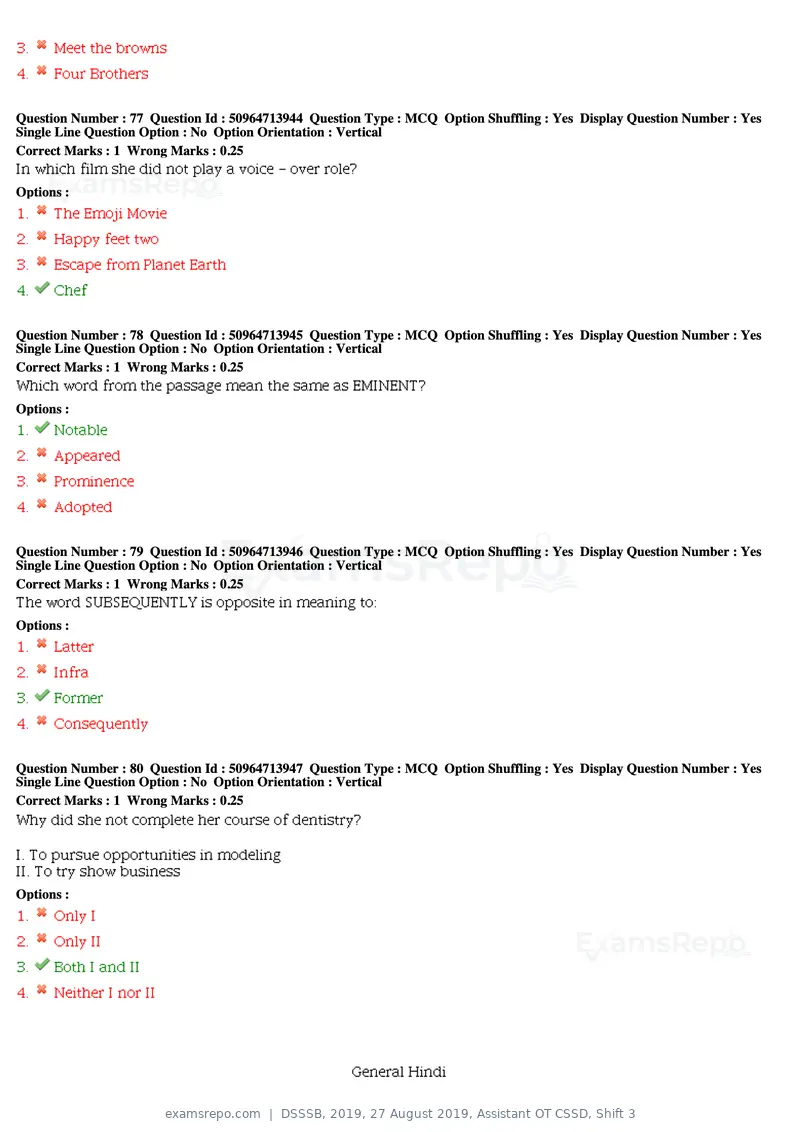 DSSSB 2019 question paper, 27 August 2019, Assistant OT CSSD, Shift 3, page 47 of 128