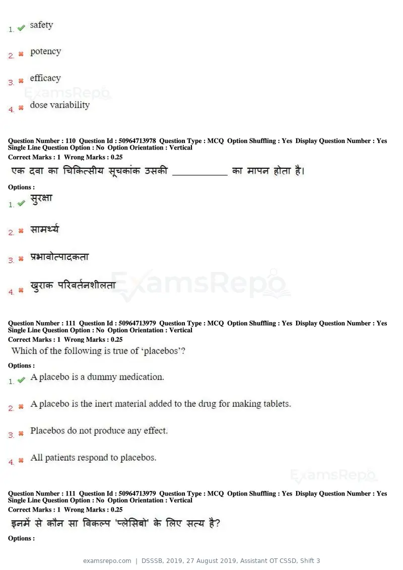 DSSSB 2019 question paper, 27 August 2019, Assistant OT CSSD, Shift 3, page 65 of 128