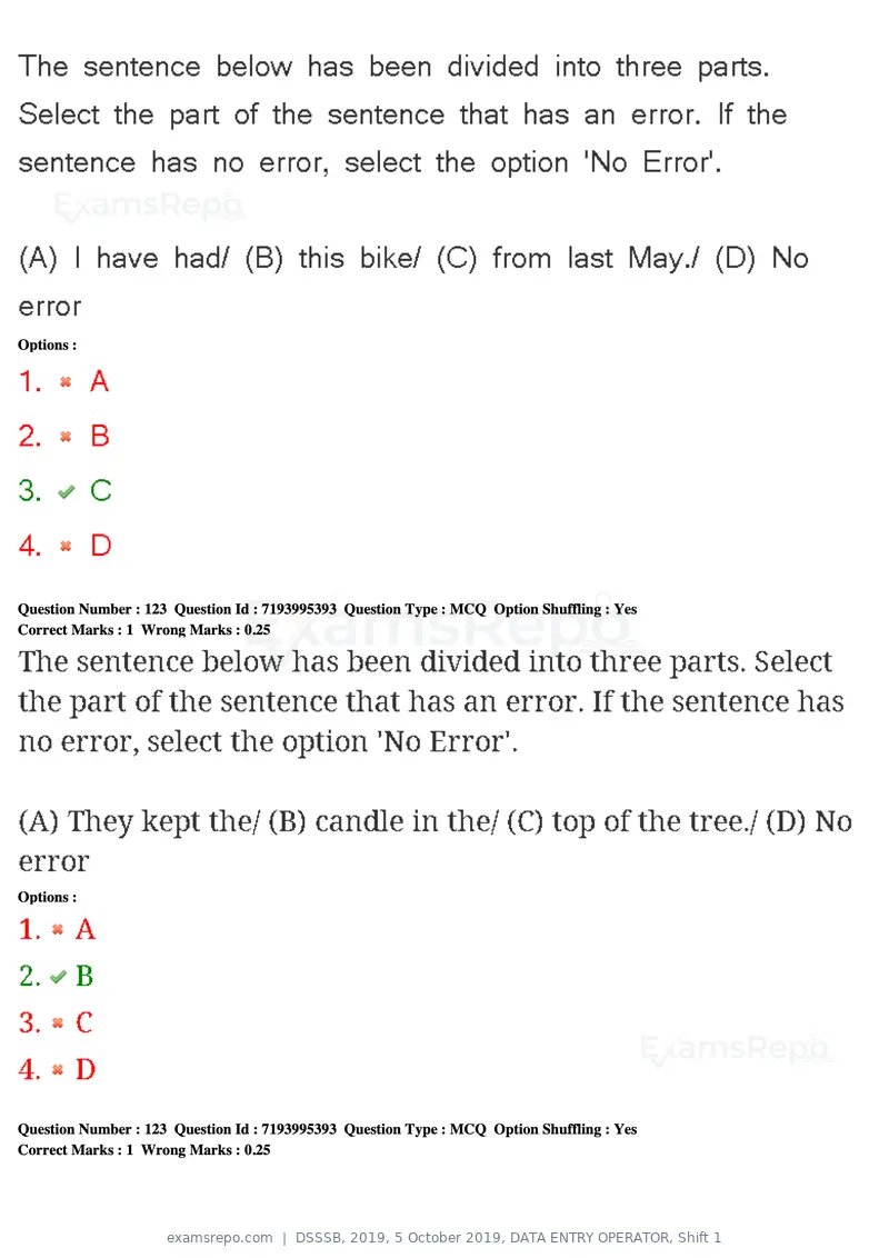 DSSSB 2019 question paper, 5 October 2019, DATA ENTRY OPERATOR, Shift 1, page 108 of 178