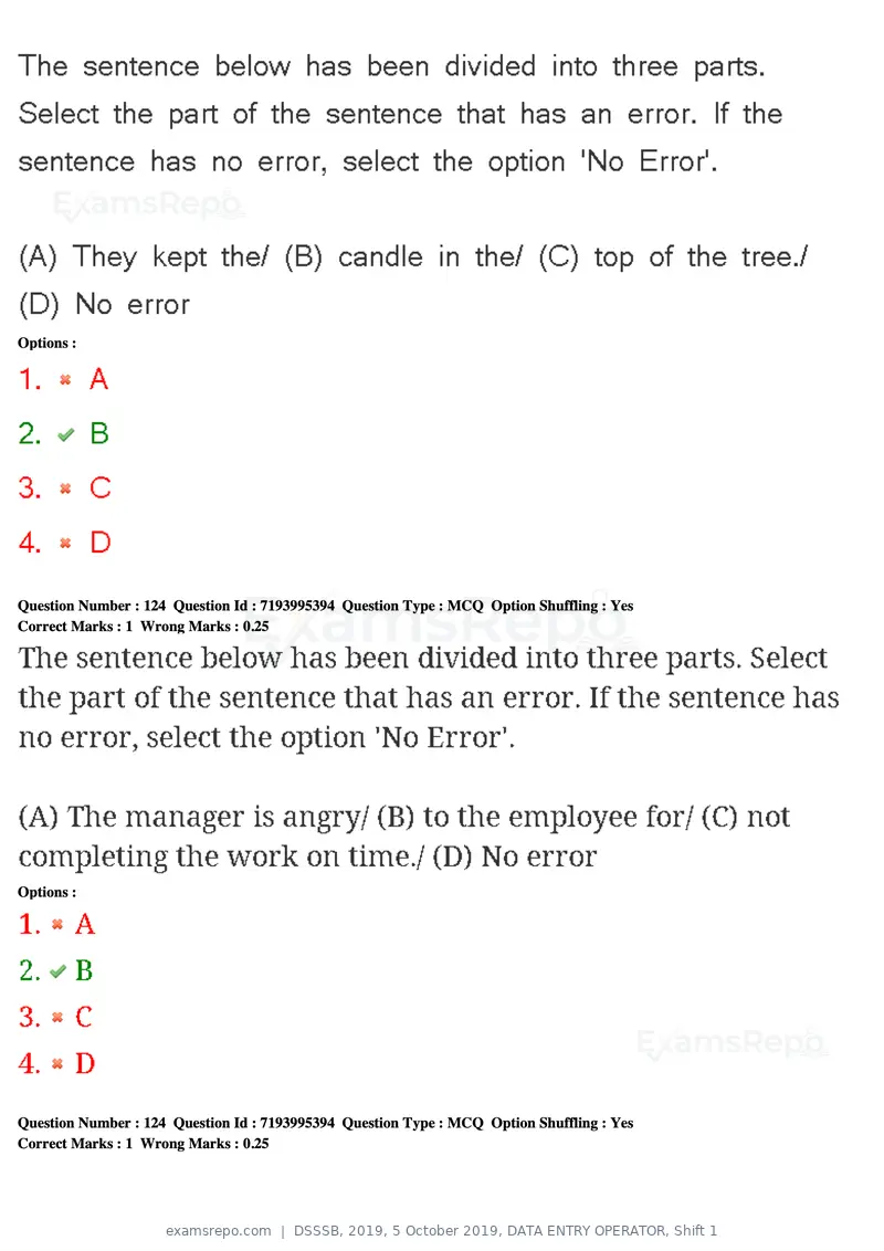 DSSSB 2019 question paper, 5 October 2019, DATA ENTRY OPERATOR, Shift 1, page 109 of 178